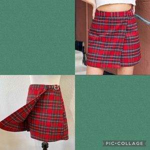 John Galt Brandy Melville Red Plaid Wrap Skirt